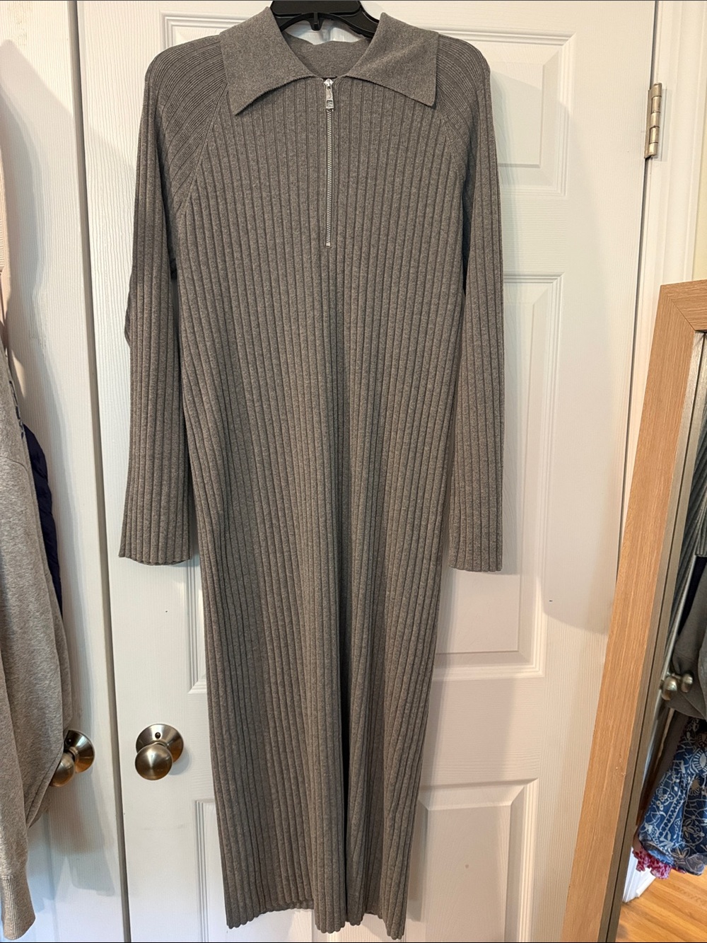 Whistles NWT Dark Grey Bonnie Zip Ribbed Knit Dress Size M Women’s